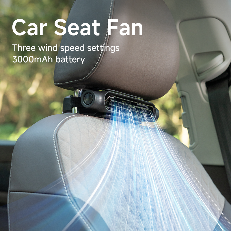 Portable Car Seat Fan – 3000mAh Rechargeable, 3-Speed Dual-Zone Cooling, Clip-On Vehicle Fan 🎵 Free Shipping & Cash on Delivery 📊