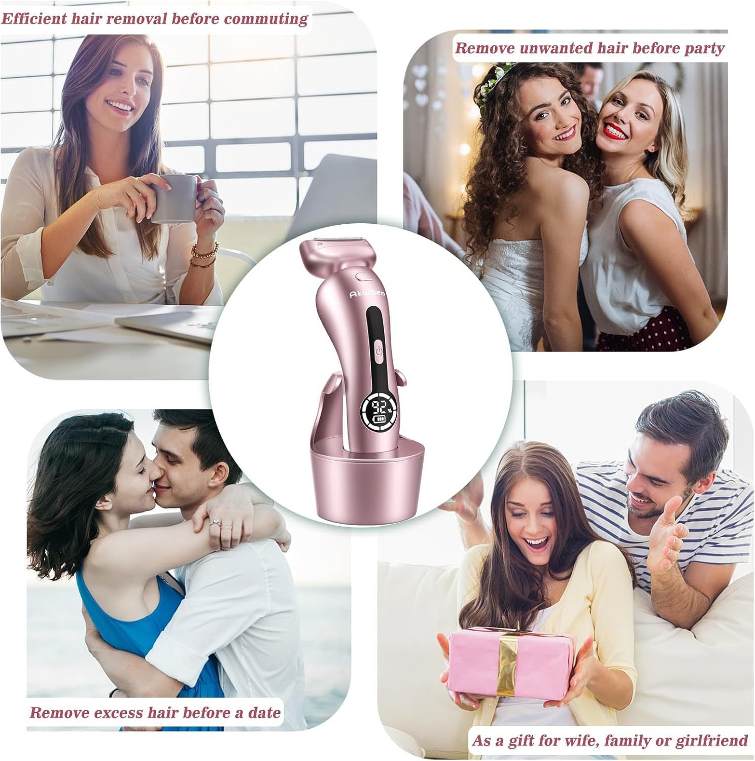 Akunbem Electric Shaver for Women – Best Rechargeable Razor for Bikini, Legs, Underarm & Body Hair – Detachable Head, Cordless Wet/Dry Use, Precise & Safe – Perfect Christmas & New Year Gift