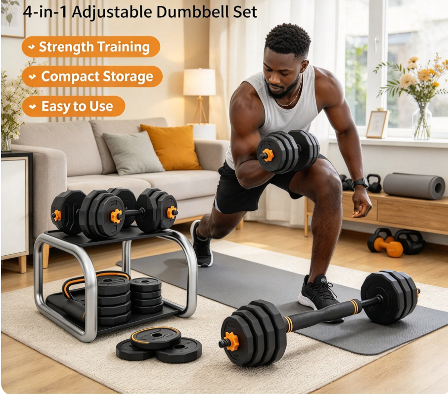 🏋️ Cash on Delivery 🎁 Adjustable Dumbbell Set – 44 lbs Multi-Functional Weight Set, Use as Dumbbell, Barbell, Kettlebell & Push-Up Stand – Home Gym Fitness Equipment – Christmas Gift Idea – Free Shipping