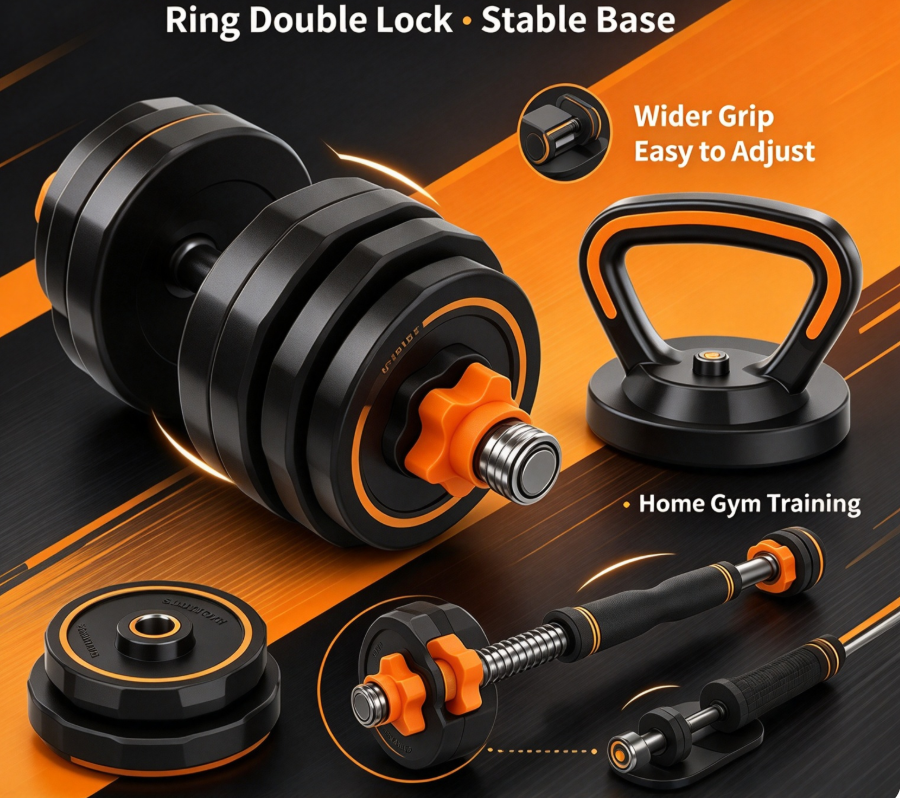 🏋️ Cash on Delivery 🎁 Adjustable Dumbbell Set – 44 lbs Multi-Functional Weight Set, Use as Dumbbell, Barbell, Kettlebell & Push-Up Stand – Home Gym Fitness Equipment – Christmas Gift Idea – Free Shipping