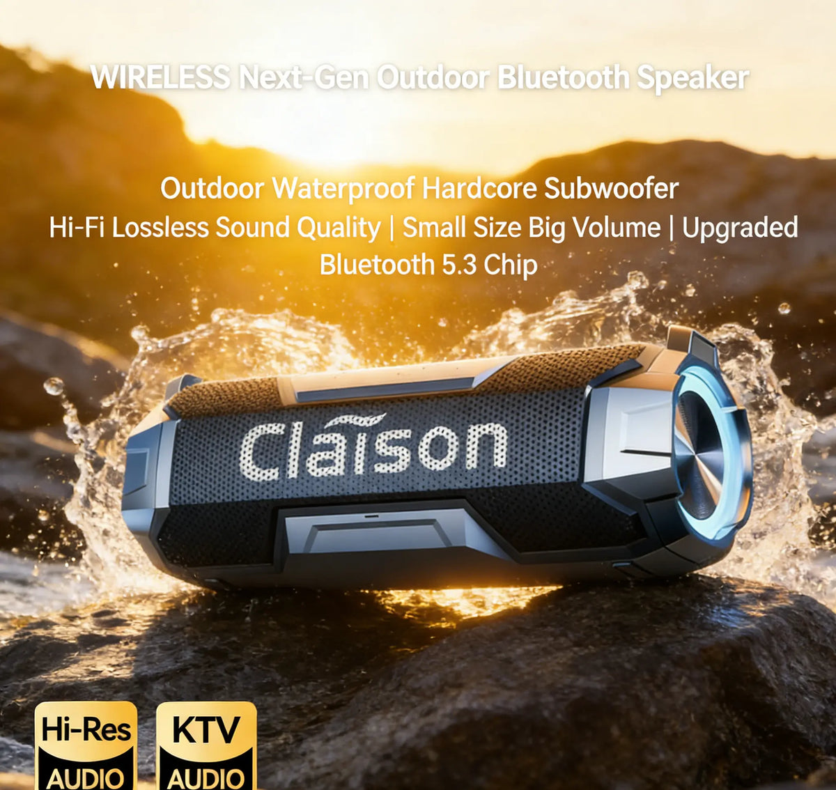 Claison Multifunctional Portable Water Resistant Bluetooth Speaker - IPX6, 3600mAh USB Rechargeable, RGB Lighting, Bluetooth 5.3, Ideal for Camping and Gaming