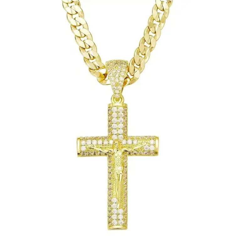Cross Necklace for Men with Jesus Crucifix Pendant - 24" Cuban Figaro Rope Miami Chain 🎵 Free Shipping & Cash on Delivery 📊