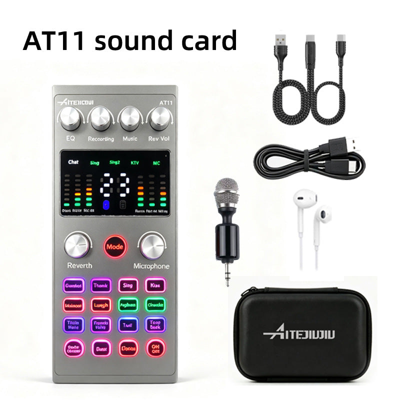 🎙️ Cash on Delivery 🎵 AT11 External USB Sound Card Kit – Live Streaming & Karaoke Set with Noise Reduction and Voice Effects for PC – Plug & Play – Free Shipping