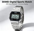 ⌚ Cash on Delivery ✨ SKMEI 1123 Vintage Digital Watch – Stainless Steel, 30M Waterproof, Alarm Chronograph, Square LED Display – Free Shipping