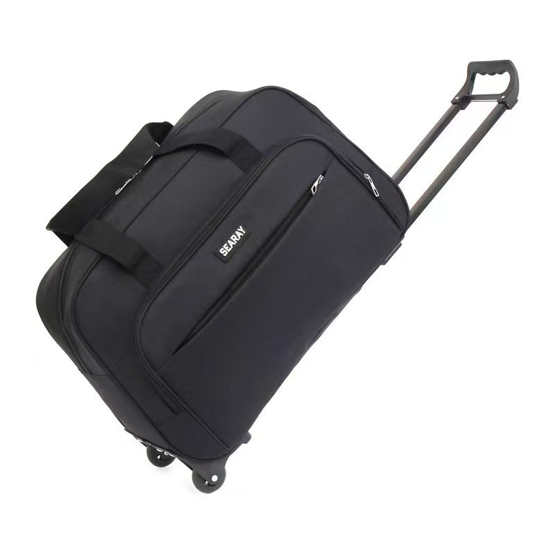 Telescopic Trolley Travel Bag – Multifunctional Wheeled Large Capacity Luggage Duffle, Scratch & Wear Resistant, Dual Carry Design: Handheld & Trolley – Perfect for Business Trips & Students – Black