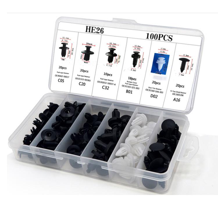 HE26 300pcs (3 Boxes × 100pcs) Universal Expansion Screw Clips Set for Automobiles Mudguard Leaf Plates Door Panel Clips C05 C20 C32 B01 D02 A16 Car Accessories with Free Pry Tool