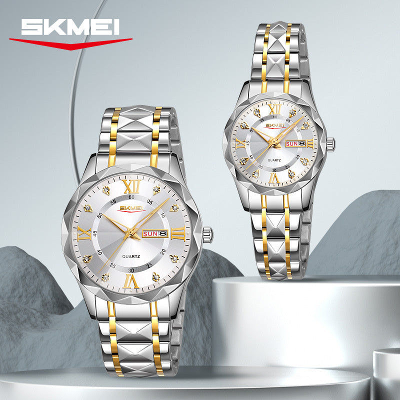 ⌚ Cash on Delivery 💑 SKMEI Fashion Couple Watch Set – Business Casual Waterproof Calendar Quartz Analog Wristwatch for Men & Women, Perfect for Office, Commute & Daily Wear – Gift Box Included – Free Shipping