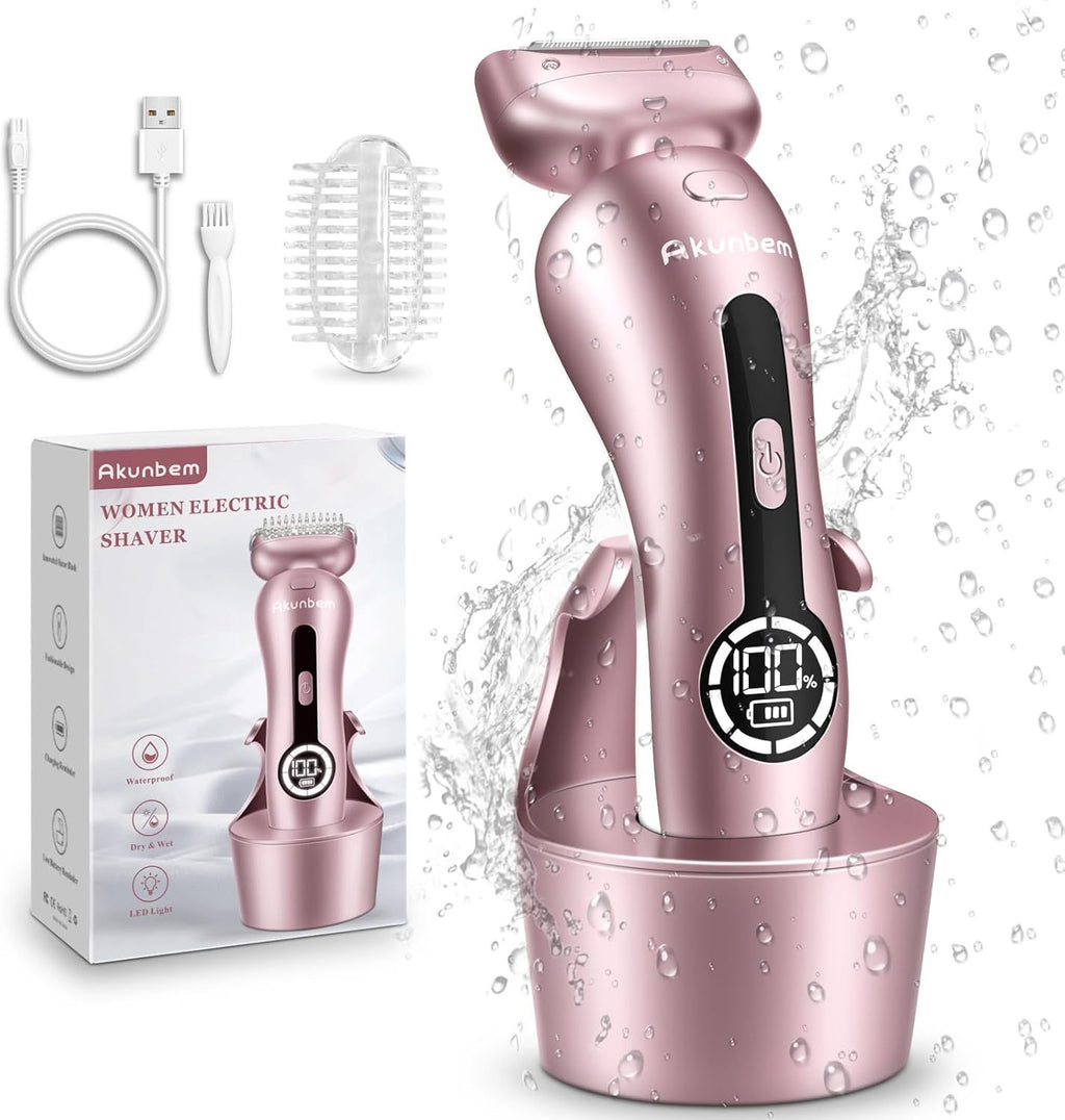 Akunbem Electric Shaver for Women – Best Rechargeable Razor for Bikini, Legs, Underarm & Body Hair – Detachable Head, Cordless Wet/Dry Use, Precise & Safe – Perfect Christmas & New Year Gift