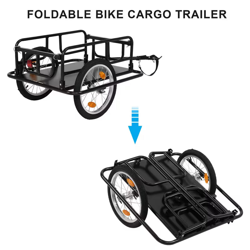 🚲 Cash on Delivery 📦 Foldable Bike Cargo Trailer with Universal Hitch – 16" Wheels & Reflectors, Large Loading Capacity – Perfect for Camping, Grocery & Moving – Free Shipping