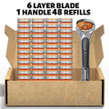 48-Piece Men's Razor Blade Replacement Set with Handle – Ultra Sharp Stainless Steel Blades for Smooth Shaving