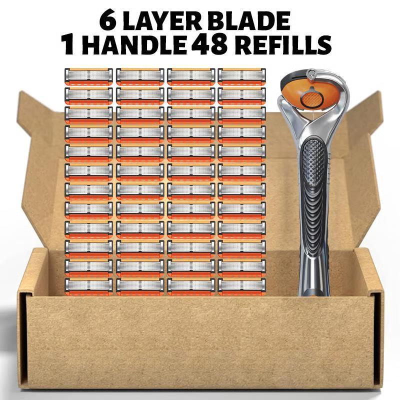 48-Piece Men's Razor Blade Replacement Set with Handle – Ultra Sharp Stainless Steel Blades for Smooth Shaving