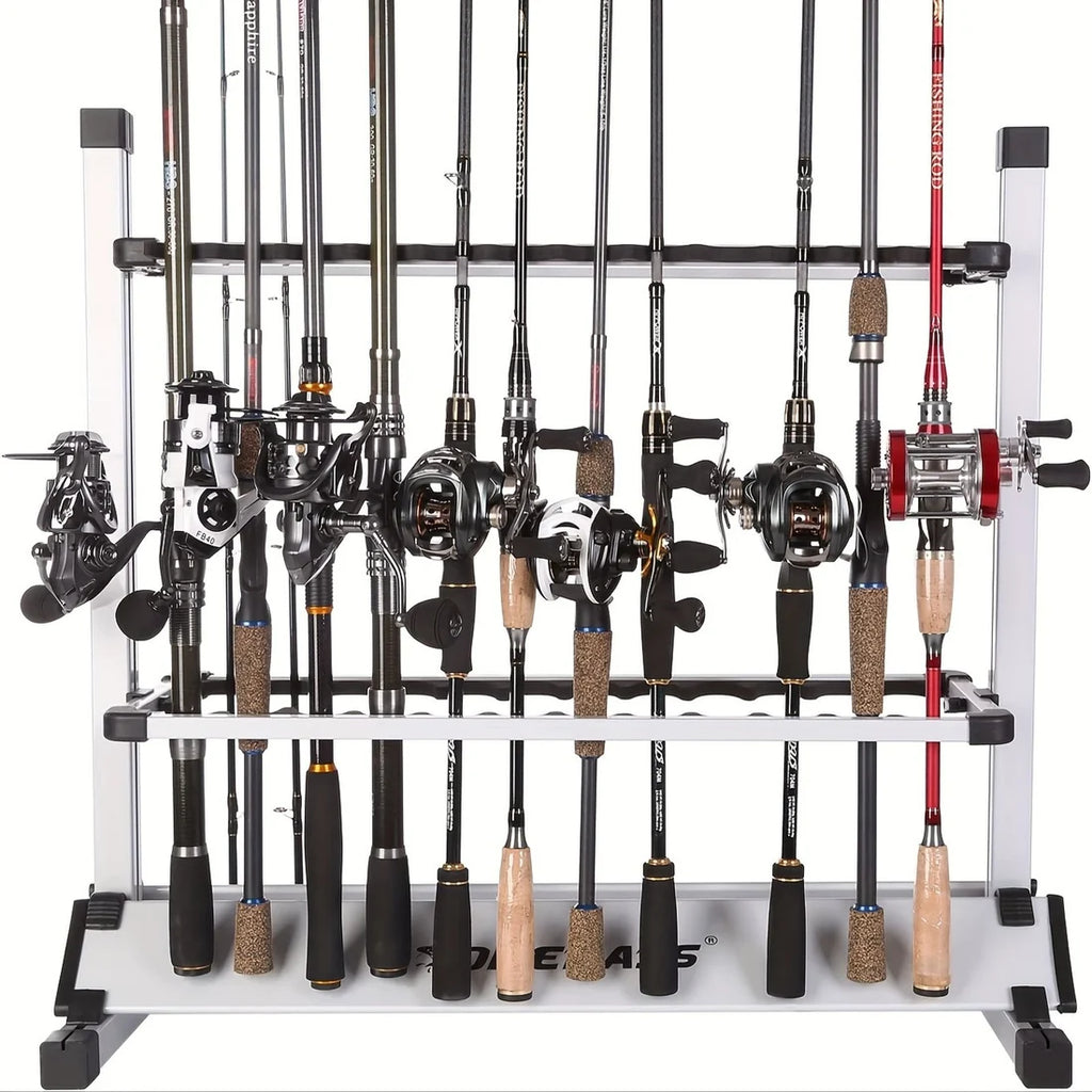🎣 Cash on Delivery 🪝 Portable Aluminum Fishing Rod Rack – Holds Up to 24 Rods, Lightweight & Rust-Resistant, Space-Saving Organizer for Home & Outdoor Fishing Gear – Free Shipping