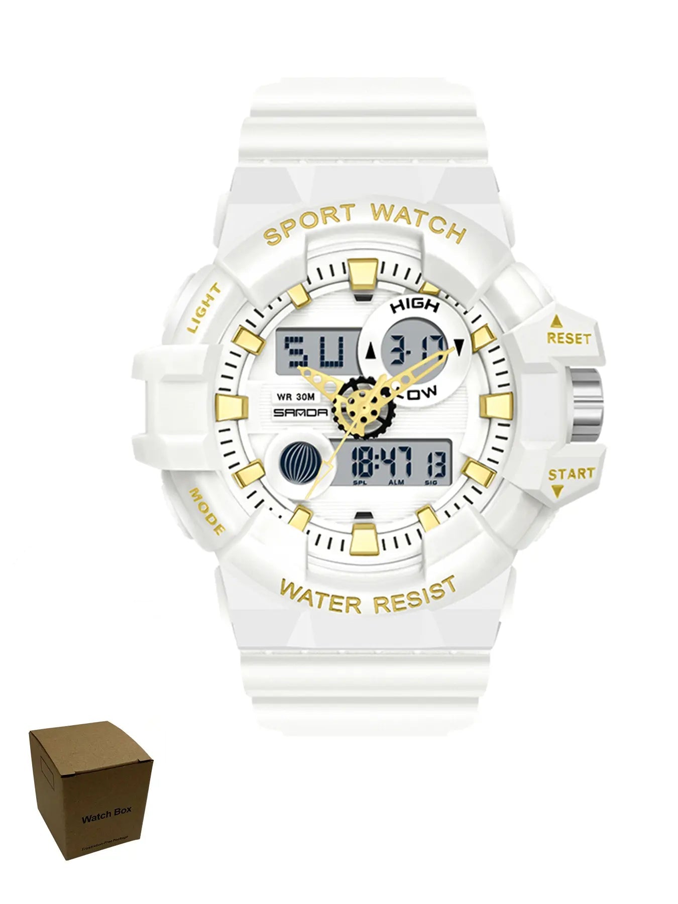 Sanda Popular Transparent Strap Multifunctional Digital Watch – Luminous, Waterproof, Shock‑Resistant, Stopwatch – 30M Water Resistance
