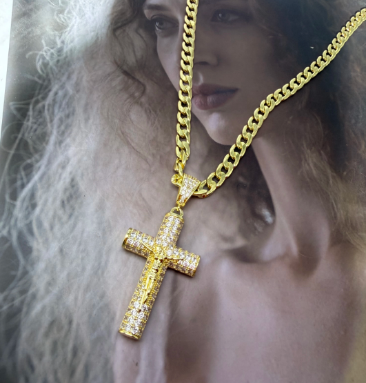 Cross Necklace for Men with Jesus Crucifix Pendant - 24" Cuban Figaro Rope Miami Chain 🎵 Free Shipping & Cash on Delivery 📊