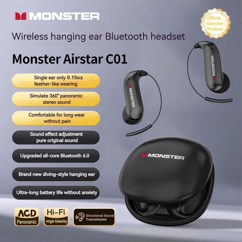 Monster Ear Buds - Bluetooth Headphones with Zero‑Gravity Titanium Ear‑Hook Design, Noise Isolation, 165H Playtime Wireless Earbuds Headset Bluetooth 6.0,Waterproof & Sweatproof, Ideal for Electronic Gifts for Men and Women - SummerWins - DealsForYouDays