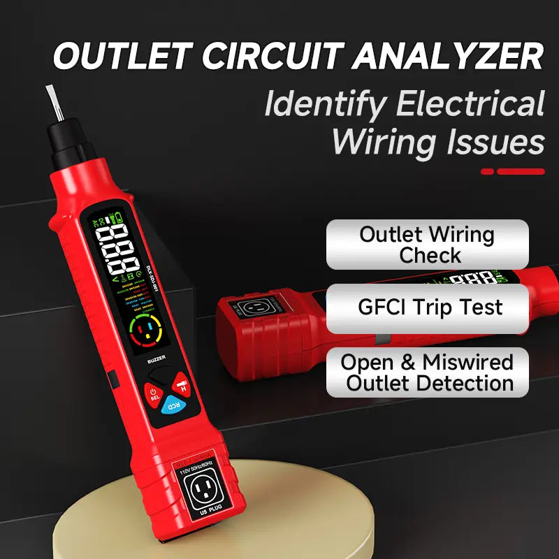 DELIXI 2 in 1 Outlet Circuit & Voltage Tester Pen, 2–440V AC Voltage Detector with NCV Function, Integrated GFCI Outlet Tester & Polarity Check, LCD Display, Audible Alarm & Flashlight, 3 Prong AC Voltage Socket Checker, Wiring Fault Detector