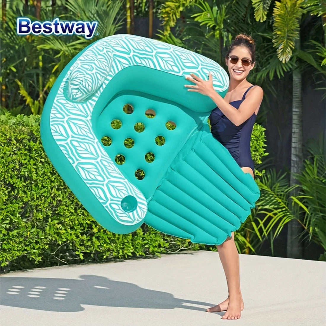 🏖️ Cash on Delivery 🍹 Portable Inflatable Pool Lounge Chair with Backrest & Cup Holder – Durable PVC for Summer Parties & Water Fun – Free Shipping