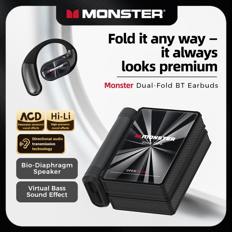 Black Monster Earbuds - Bluetooth 6.0 with Dual-Fold Design, 145H Playtime, IPX5 Waterproof Wireless Earbuds 🎵 Free Shipping & Cash on Delivery 📊