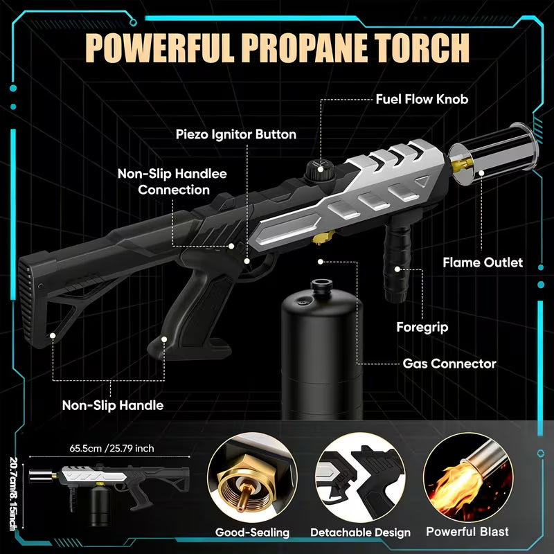 Propane Torch Gun – Adjustable Flame, Detachable for BBQ, Soldering & Camping（Gas not included）