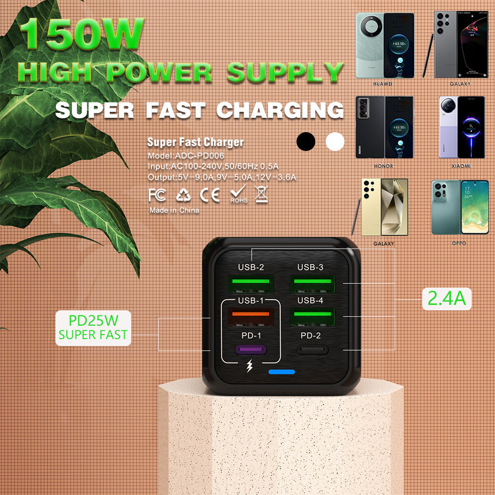 🔌 Cash on Delivery ⚡ 150W Super Fast Charging Head – Multi-Port Desktop Charger & Multifunctional Adapter – Universal for Phones, Tablets & Laptops – GaN Technology – Free Shipping