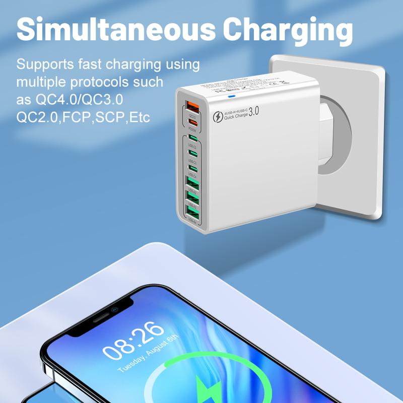 8 in 1 Waterproof Ports USB Fast Charger - Multi-Port Charging Station for Multiple Devices, High-Speed Hub with Outlet Plug 🎵 Free Shipping & Cash on Delivery 📊
