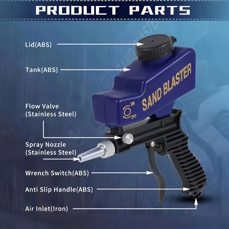 Portable Sand Blaster Gun – Ergonomic, Adjustable for Paint & Rust Removal