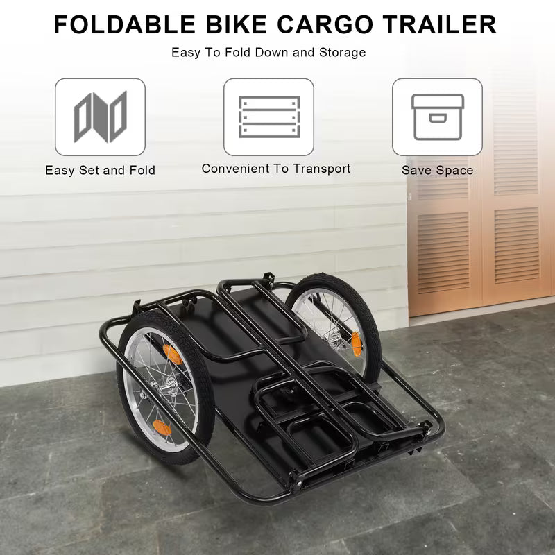 🚲 Cash on Delivery 📦 Foldable Bike Cargo Trailer with Universal Hitch – 16" Wheels & Reflectors, Large Loading Capacity – Perfect for Camping, Grocery & Moving – Free Shipping