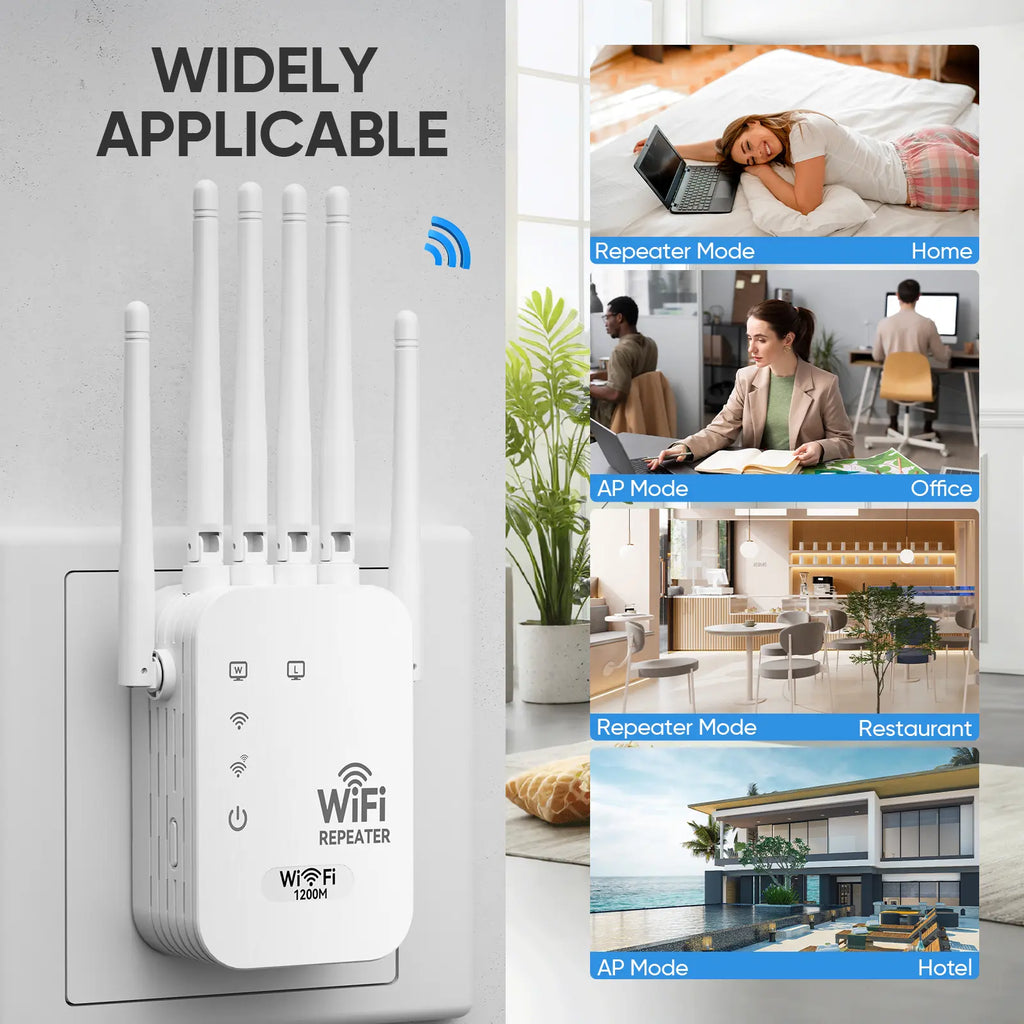 WiFi Extender 2026 with 6 Antennas, AC1200 Dual Band Booster, 12,000 sq.ft Coverage, Supports 100 Devices, Repeater & Ethernet Port, Wifi Range Extender, Wireless Repeater