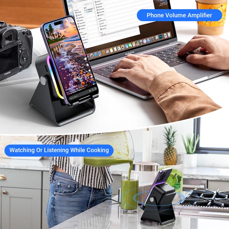 5000mAh Bluetooth 5.3 Speaker with Stand – Portable Wireless Sound Box, 360° Colorful Breathing Light, Dual Modes – White 🎵 Free Shipping & Cash on Delivery 📊