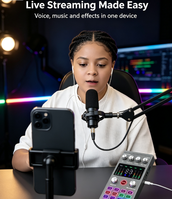 🎙️ Cash on Delivery 🎵 AT11 External USB Sound Card Kit – Live Streaming & Karaoke Set with Noise Reduction and Voice Effects for PC – Plug & Play – Free Shipping