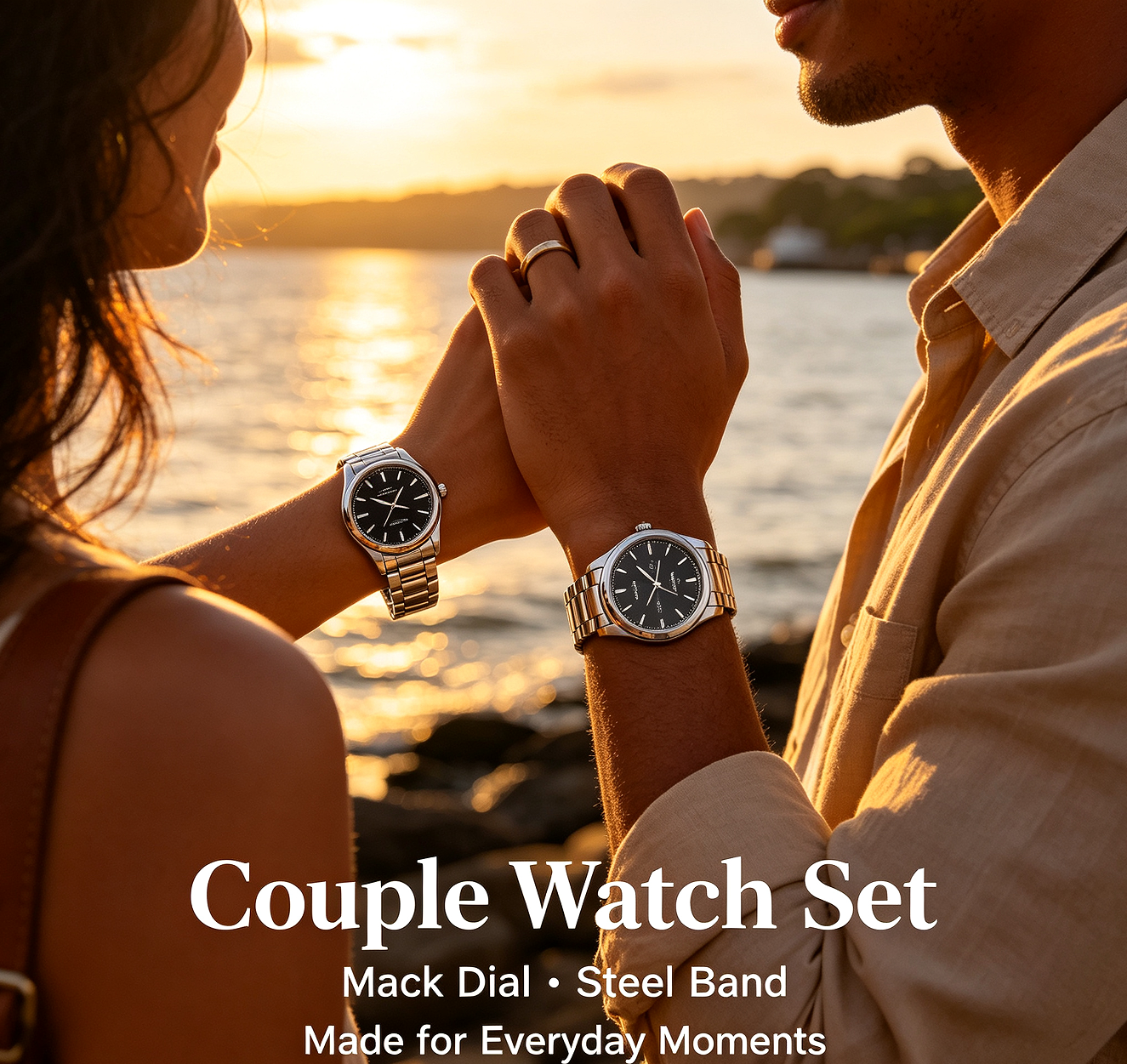 SKMEI Classic Business Couple Quartz Watch – Silver Case Black Dial Steel Band, 30M Waterproof, Calendar Display, Original Quartz Movement – Perfect Gift for Couples