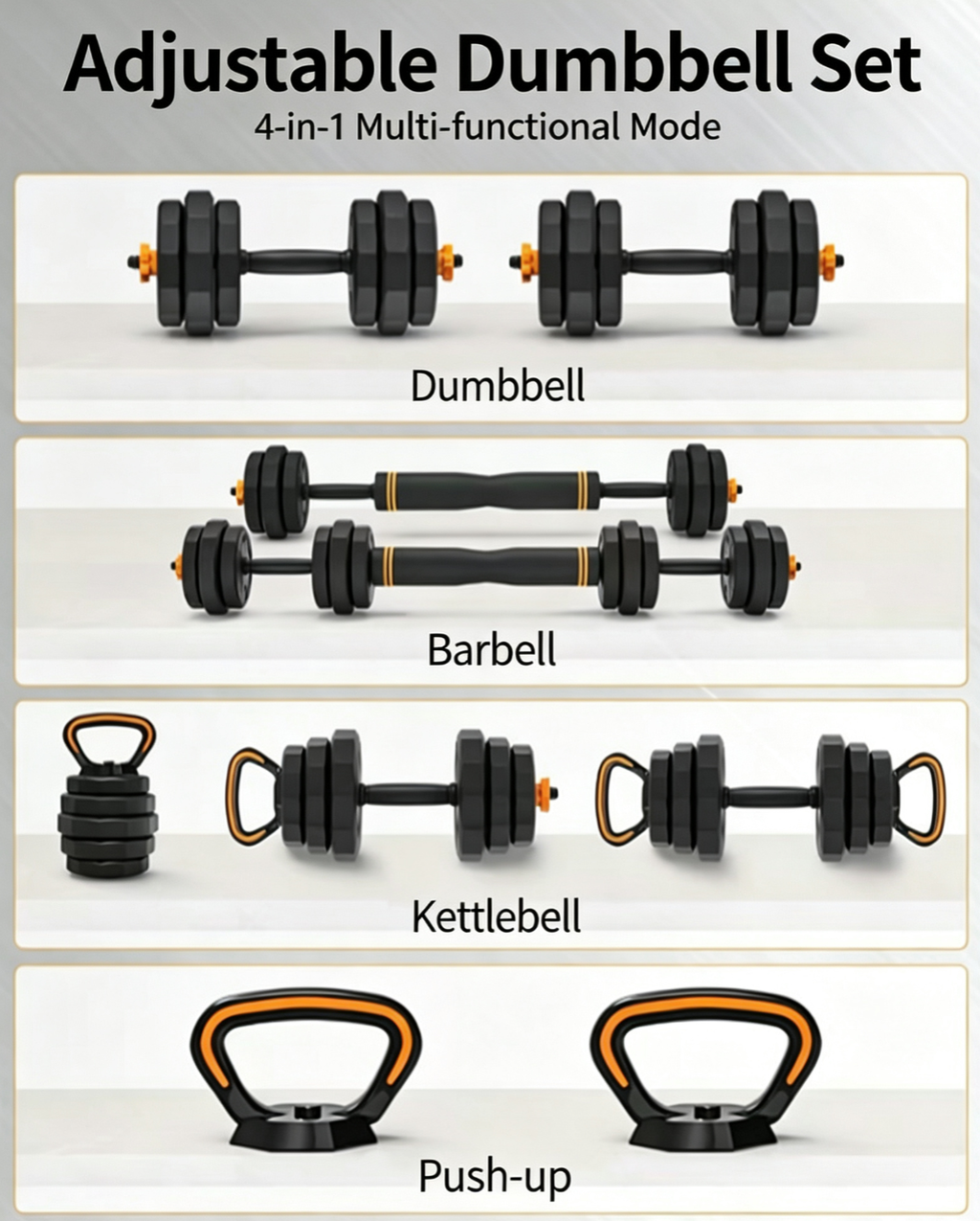 🏋️ Cash on Delivery 🎁 Adjustable Dumbbell Set – 44 lbs Multi-Functional Weight Set, Use as Dumbbell, Barbell, Kettlebell & Push-Up Stand – Home Gym Fitness Equipment – Christmas Gift Idea – Free Shipping
