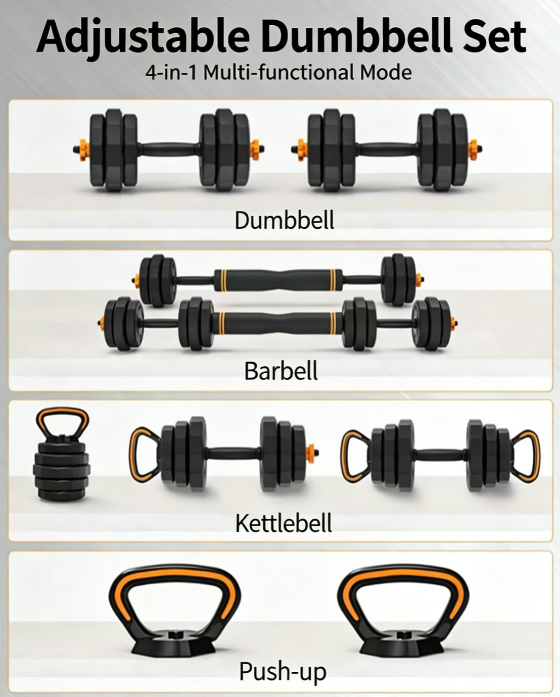 🏋️ Cash on Delivery 🎁 Adjustable Dumbbell Set – 44 lbs Multi-Functional Weight Set, Use as Dumbbell, Barbell, Kettlebell & Push-Up Stand – Home Gym Fitness Equipment – Christmas Gift Idea – Free Shipping