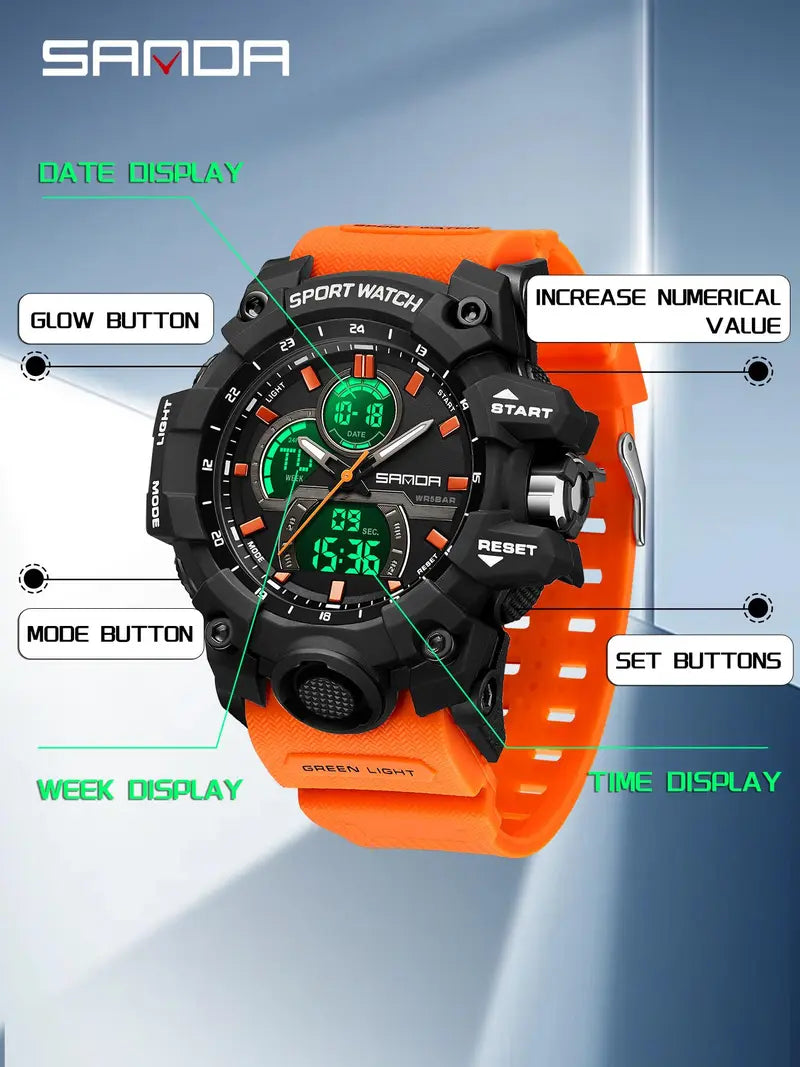 Men's Fashion Sportive Waterproof Digital Watch, Casual Trendy Luminous Digital Watch, Multifunctional Electronic Watch with Box