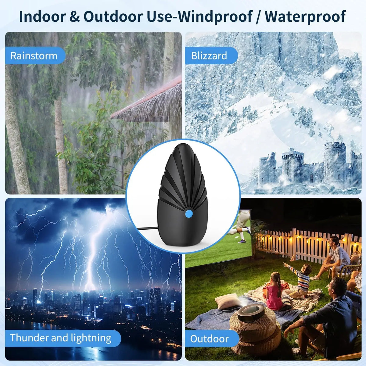 Digital TV Antenna for Indoor - 360° Reception with 5M Cable, Supports 1080P and 4K Smart TVs