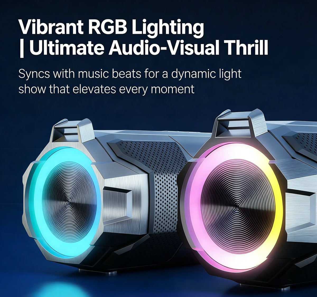 Claison Multifunctional Portable Water Resistant Bluetooth Speaker - IPX6, 3600mAh USB Rechargeable, RGB Lighting, Bluetooth 5.3, Ideal for Camping and Gaming