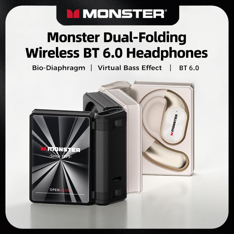 Black Monster Earbuds - Bluetooth 6.0 with Dual-Fold Design, 145H Playtime, IPX5 Waterproof Wireless Earbuds 🎵 Free Shipping & Cash on Delivery 📊