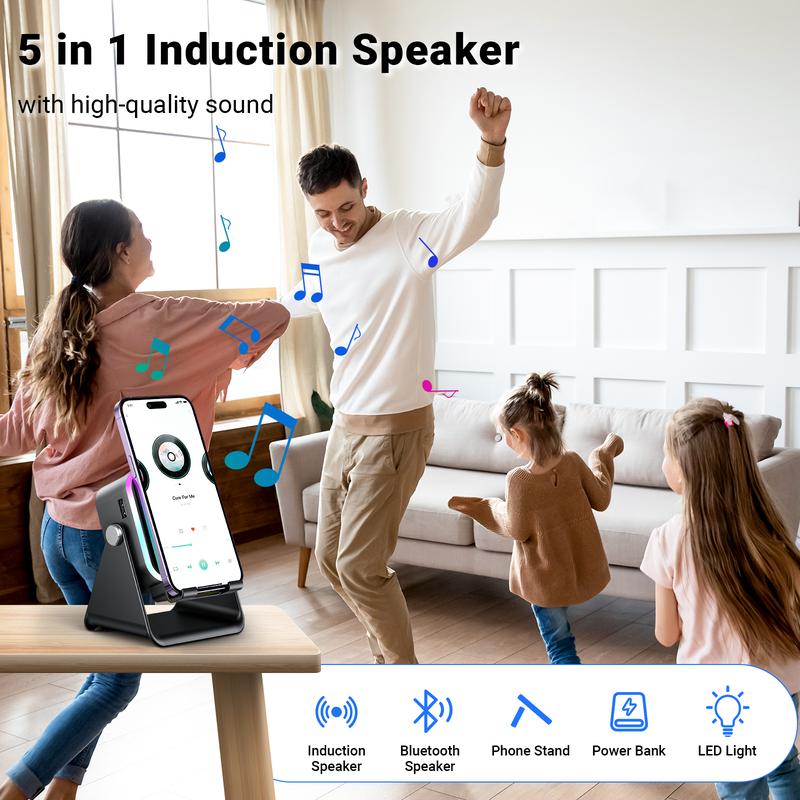 5000mAh Bluetooth 5.3 Speaker with Stand – Portable Wireless Sound Box, 360° Colorful Breathing Light, Dual Modes – White 🎵 Free Shipping & Cash on Delivery 📊