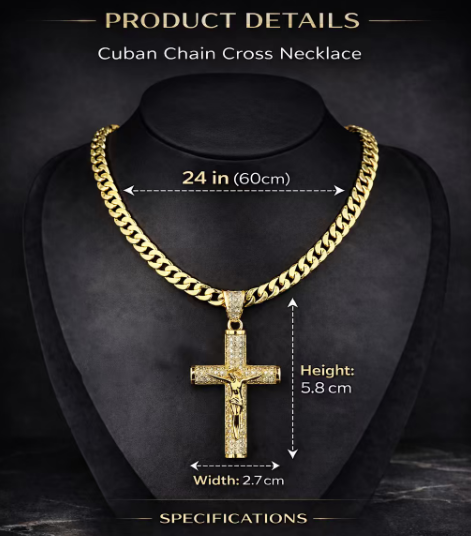 Cross Necklace for Men with Jesus Crucifix Pendant - 24" Cuban Figaro Rope Miami Chain 🎵 Free Shipping & Cash on Delivery 📊