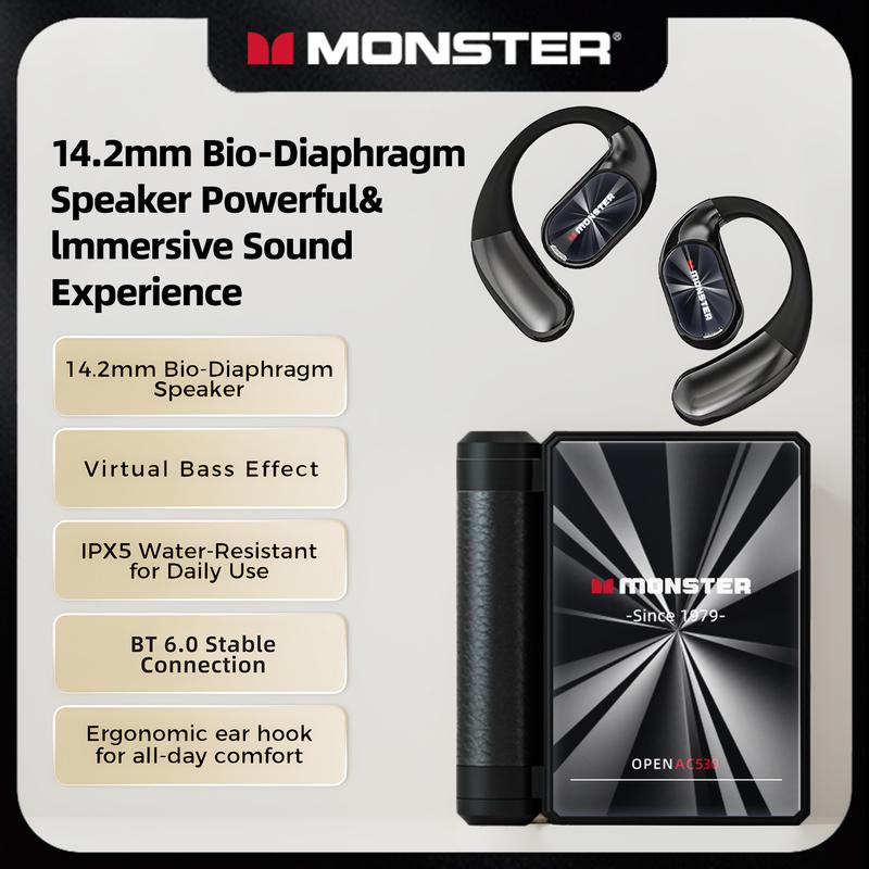 Black Monster Earbuds - Bluetooth 6.0 with Dual-Fold Design, 145H Playtime, IPX5 Waterproof Wireless Earbuds 🎵 Free Shipping & Cash on Delivery 📊