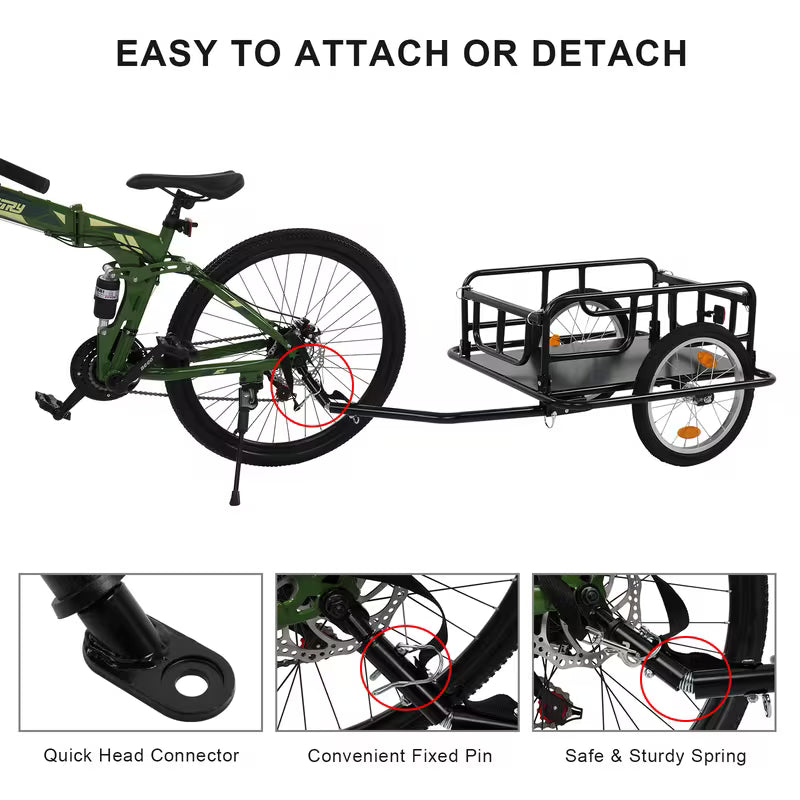 🚲 Cash on Delivery 📦 Foldable Bike Cargo Trailer with Universal Hitch – 16" Wheels & Reflectors, Large Loading Capacity – Perfect for Camping, Grocery & Moving – Free Shipping