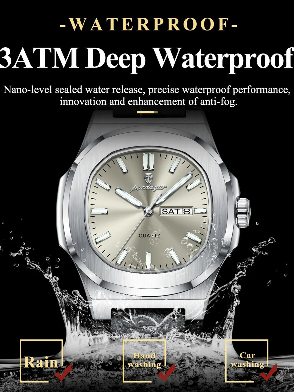 ⌚ Cash on Delivery 🏃 Men's Quartz Analog Wristwatch – Water Resistant, Date & Day Display, PU Leather Band – Sporty Fashion Timepiece – Free Shipping