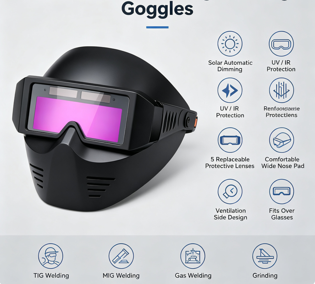 Pay on delivery 1PCS set of welding safety goggles with solar automatic dimming, equipped with 5 protective lenses