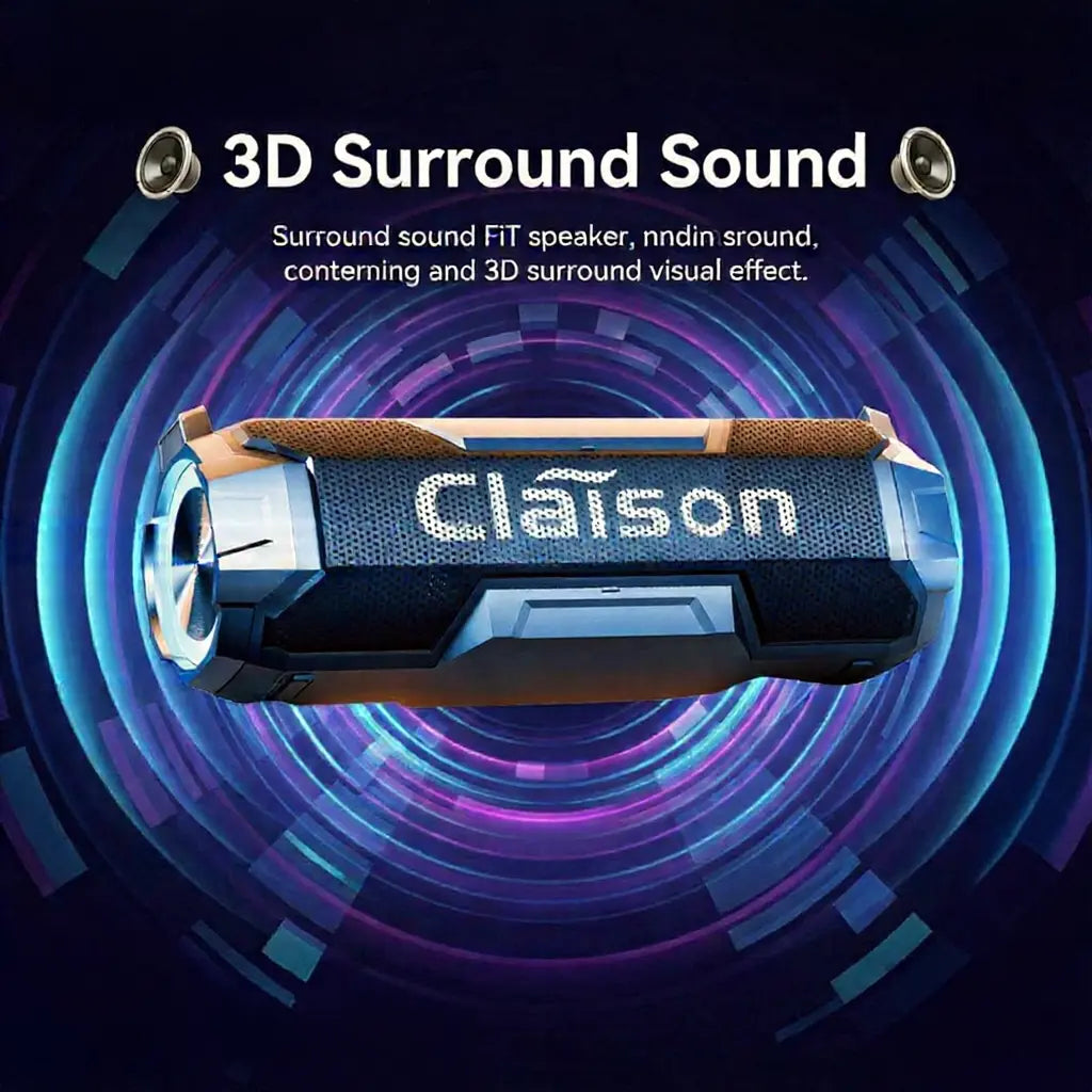 Claison Multifunctional Portable Water Resistant Bluetooth Speaker - IPX6, 3600mAh USB Rechargeable, RGB Lighting, Bluetooth 5.3, Ideal for Camping and Gaming