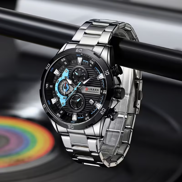 CURREN 8402 Men‘s Six-Hand Steel Band Quartz Business Watch – 47mm Large Dial, Luminous Display, Calendar & Week, 30M Waterproof, Chronograph – Business & Sports Versatile Style