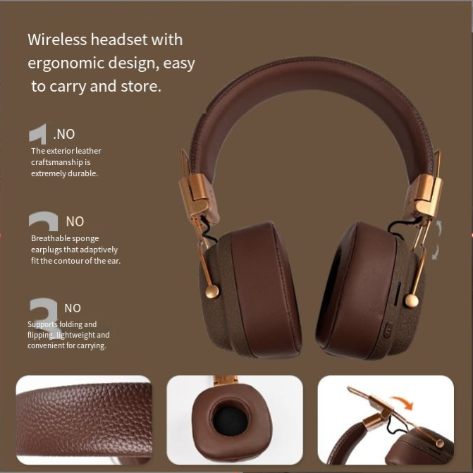 2026 New M11 Retro Over-Ear Bluetooth Headphones – Multi-EQ Wireless Music, Fashionable Brown Vintage Leather Design – Perfect for Daily Style & Music