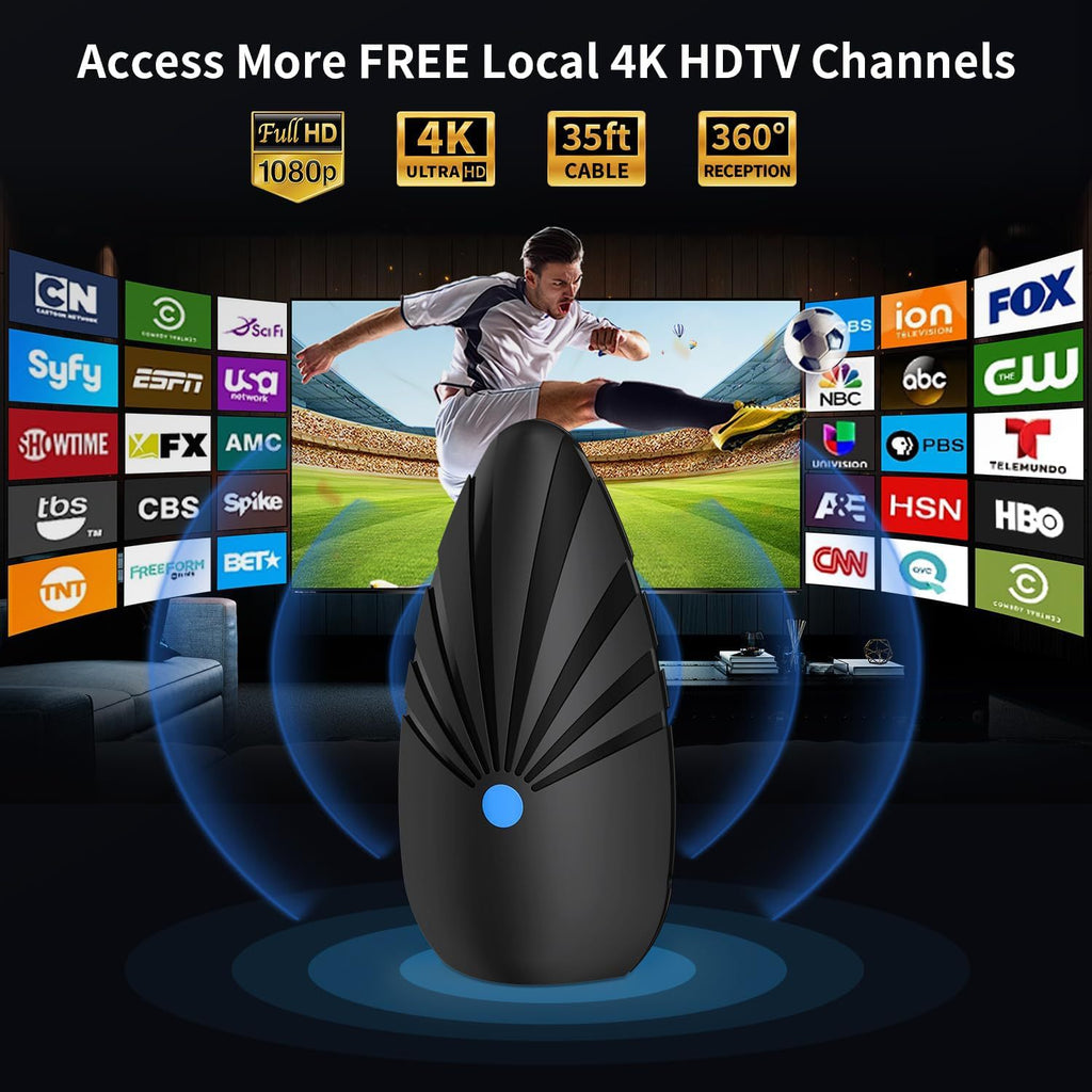 Digital TV Antenna for Indoor - 360° Reception with 5M Cable, Supports 1080P and 4K Smart TVs