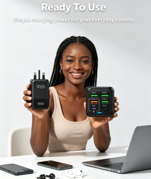 🔌 Cash on Delivery ⚡ 150W Super Fast Charging Head – Multi-Port Desktop Charger & Multifunctional Adapter – Universal for Phones, Tablets & Laptops – GaN Technology – Free Shipping