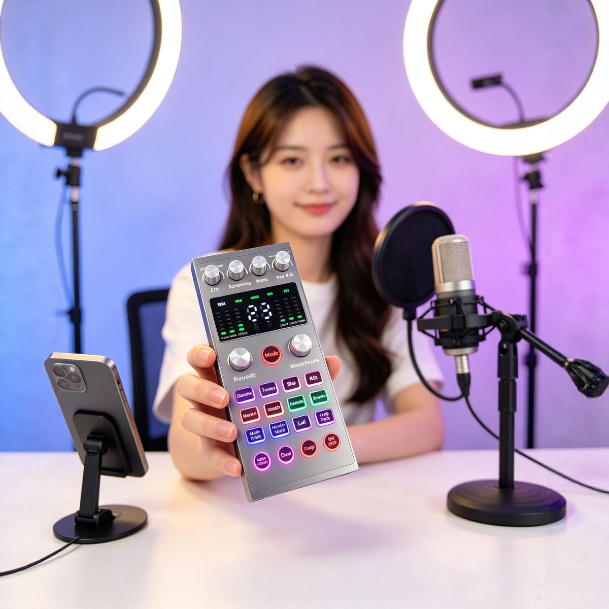 🎙️ Cash on Delivery 🎵 AT11 External USB Sound Card Kit – Live Streaming & Karaoke Set with Noise Reduction and Voice Effects for PC – Plug & Play – Free Shipping