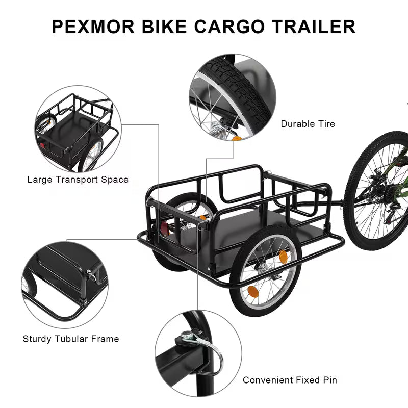 🚲 Cash on Delivery 📦 Foldable Bike Cargo Trailer with Universal Hitch – 16" Wheels & Reflectors, Large Loading Capacity – Perfect for Camping, Grocery & Moving – Free Shipping